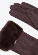 Damskie rękawiczki ze sztucznym futerkiem, ciemny brąz, 39-6P-010-6A-M/L, Zdjęcie 4