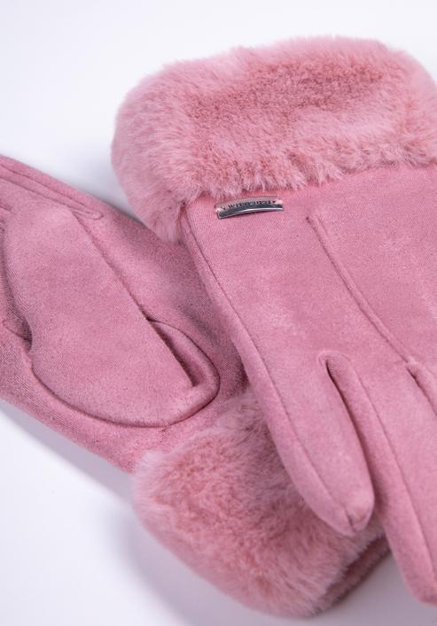 Women's gloves with faux fur cuffs, light pink, 39-6P-010-0-S/M, Photo 5