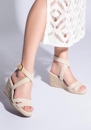 Women's wedge sandals with braided straps, beige, 96-DP-802-9-40, Photo 1