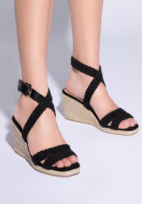 Women's wedge sandals with braided straps, black, 96-DP-802-1-37, Photo 3