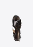 Damskie sandały na koturnie ze skóry w krokodyli wzór, czarny, 92-D-100-1-41, Zdjęcie 5