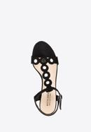 Damskie sandały na słupku zamszowe z lustrzanymi nitami, czarny, 90-D-403-1-39, Zdjęcie 5