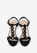 Damskie sandały na słupku zamszowe z lustrzanymi nitami, czarny, 90-D-403-1-36, Zdjęcie 7