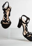 Damskie sandały na słupku zamszowe z lustrzanymi nitami, czarny, 90-D-403-1-38, Zdjęcie 8