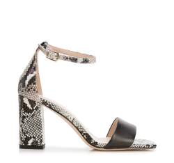 High block heel sandals, white-black, 94-D-958-0-35, Photo 1