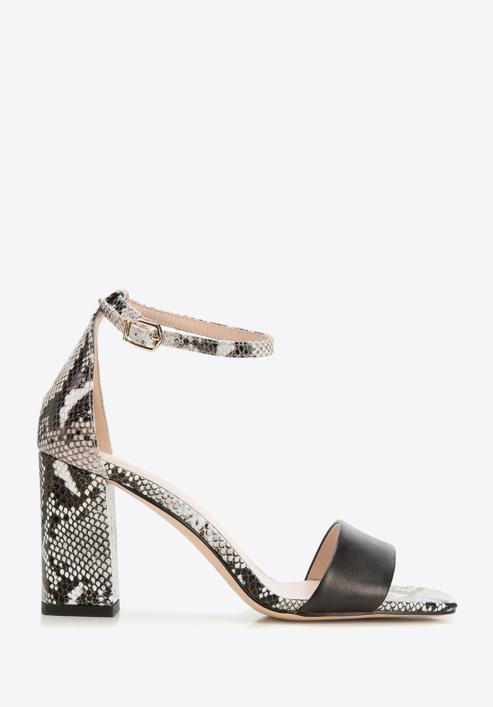 High block heel sandals, white-black, 94-D-958-1-38, Photo 1