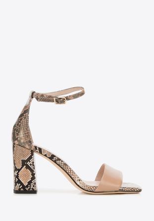 High block heel sandals, beige-brown, 94-D-958-9-39, Photo 1