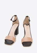 Damskie sandały skórzane dwukolorowe na słupku, czarno-beżowy, 94-D-958-9-39, Zdjęcie 2