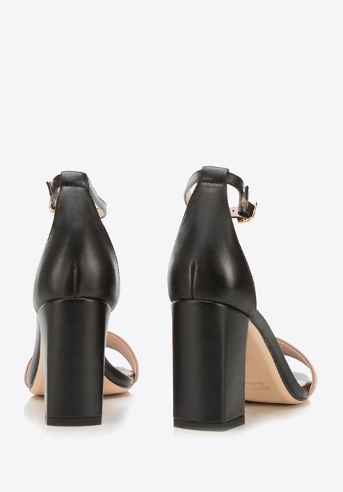 Damskie sandały skórzane dwukolorowe na słupku, czarno-beżowy, 94-D-958-9-39, Zdjęcie 5