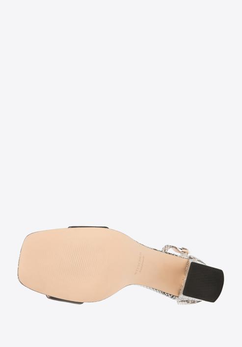 Damskie sandały skórzane dwukolorowe na słupku, biało-czarny, 94-D-958-0-36, Zdjęcie 6
