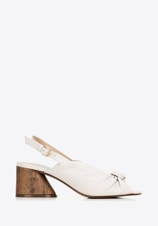Leather sandals with wood effect heel, cream, 92-D-753-0-36, Photo 1