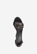 Damskie sandały skórzane na szpilce ze złotą ozdobą, czarny, 90-D-908-1-40, Zdjęcie 5
