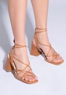 Damskie sandały wiązane, brązowy, 96-D-513-Z-35, Zdjęcie 3