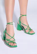 Damskie sandały wiązane, zielony, 96-D-513-1-38, Zdjęcie 3