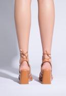 Damskie sandały wiązane, brązowy, 96-D-513-Z-40, Zdjęcie 4