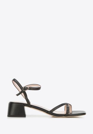 Women's leather cross strap sandals, black, 94-D-961-1-36, Photo 1