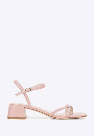 Women's leather cross strap sandals, muted pink, 94-D-961-P-35, Photo 1