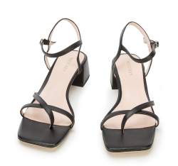 Damskie sandały skórzane z cienkimi paseczkami, czarny, 94-D-961-1-40, Zdjęcie 1