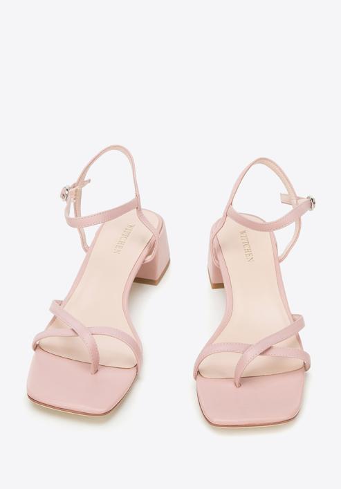 Women's leather cross strap sandals, muted pink, 94-D-961-1-37, Photo 2