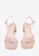 Women's leather cross strap sandals, muted pink, 94-D-961-P-35, Photo 3