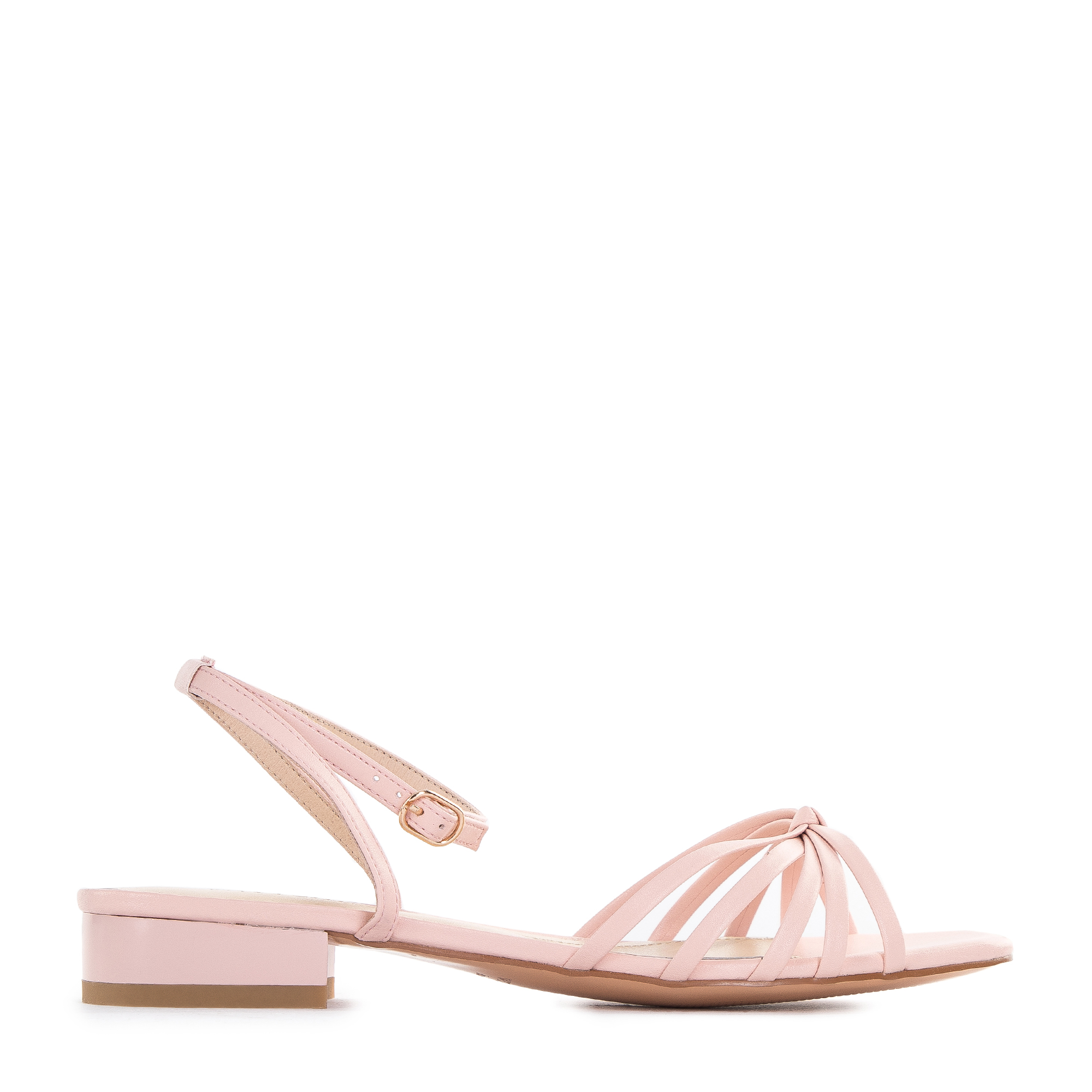 Dámske kožené sandále s tenkými remienkami a uzlom 96-D-514-P