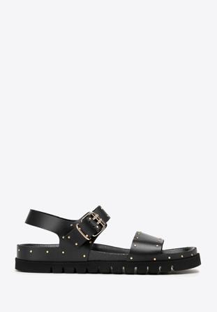 Women's leather platform sandals with small studs, black, 98-D-501-1-36, Photo 1