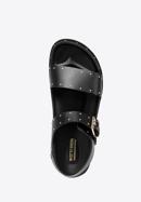 Women's leather platform sandals with small studs, black, 98-D-501-1-35, Photo 5