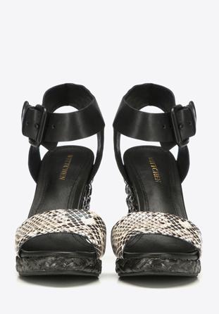 Damskie sandały skórzane z grubym paskiem, czarny, 86-D-653-1-41, Zdjęcie 1