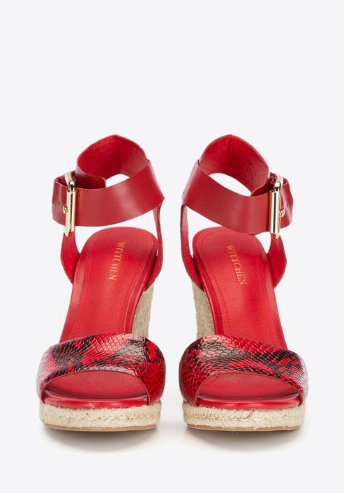 Damskie sandały skórzane z grubym paskiem, czerwony, 86-D-653-1-41, Zdjęcie 3