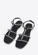 Damskie sandały skórzane z kryształkami, czarny, 98-D-972-1-37, Zdjęcie 2