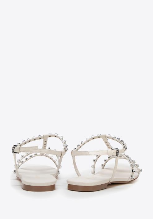 Damskie sandały skórzane z kryształkami, kremowy, 98-D-972-G-38, Zdjęcie 4