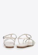 Damskie sandały skórzane z kryształkami, kremowy, 98-D-972-0-39, Zdjęcie 4