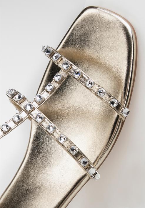 Damskie sandały skórzane z kryształkami, złoty, 98-D-972-0-41, Zdjęcie 8