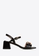 Leather block heel sandals with chain detail, black, 94-D-510-1-35, Photo 1