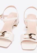 Leather block heel sandals with chain detail, cream, 94-D-510-5-35, Photo 2