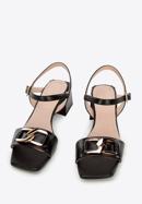Leather block heel sandals with chain detail, black, 94-D-510-5-38, Photo 2