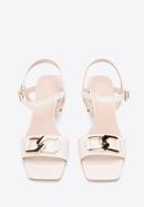 Leather block heel sandals with chain detail, cream, 94-D-510-5-35, Photo 3
