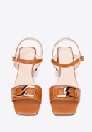 Leather block heel sandals with chain detail, brown, 94-D-510-0-36, Photo 3