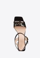 Leather block heel sandals with chain detail, black, 94-D-510-5-38, Photo 4
