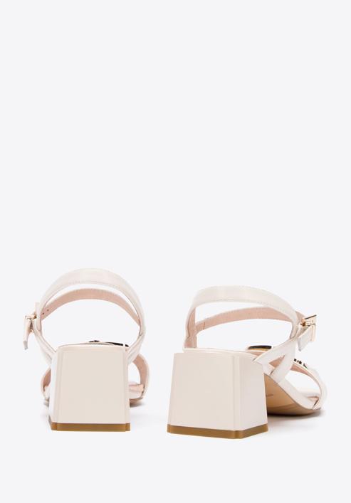 Leather block heel sandals with chain detail, cream, 94-D-510-5-35, Photo 5