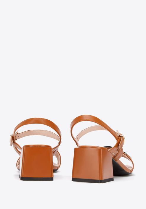 Leather block heel sandals with chain detail, brown, 94-D-510-1-35, Photo 5