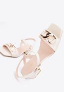 Leather block heel sandals with chain detail, cream, 94-D-510-5-36, Photo 7