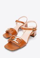 Leather block heel sandals with chain detail, brown, 94-D-510-0-36, Photo 7