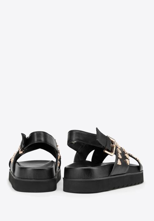 Women's leather platform sandals with decorative stud details, black, 98-D-968-1-40, Photo 4