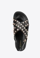 Women's leather platform sandals with decorative stud details, black, 98-D-968-1-38, Photo 5