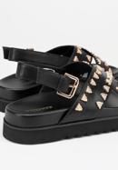 Women's leather platform sandals with decorative stud details, black, 98-D-968-1-40, Photo 7