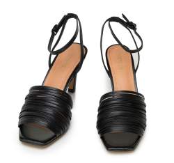 Damskie sandały skórzane z paseczkami na szpilce, czarny, 94-D-962-1-38, Zdjęcie 1