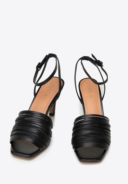 Damskie sandały skórzane z paseczkami na szpilce, czarny, 94-D-962-1-39, Zdjęcie 2