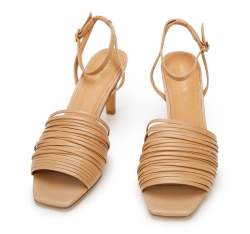 Damskie sandały skórzane z paseczkami na szpilce, brązowy, 94-D-962-5-36, Zdjęcie 1