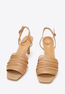 Damskie sandały skórzane z paseczkami na szpilce, brązowy, 94-D-962-1-41, Zdjęcie 2